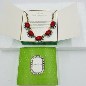 Stella & Dot Mae 11" Statement Necklace Red Gold Tone Collar in Gift Box